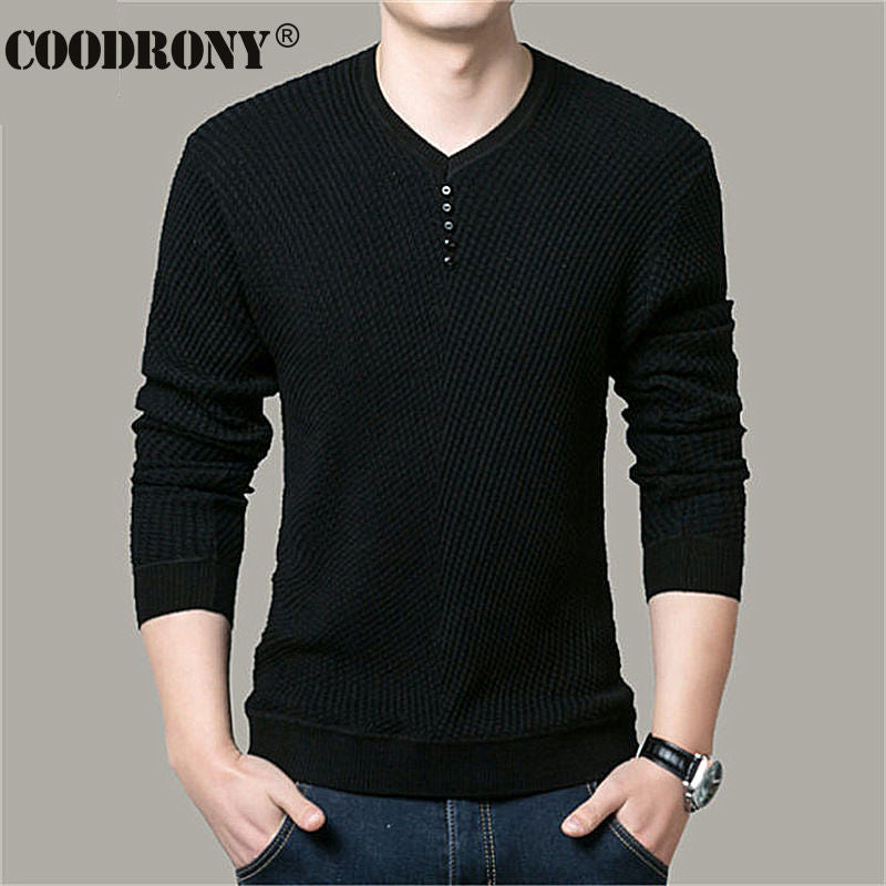 COODRONY Brand Sweater Men Casual Button V-Neck Pullover Shirt Spring Autumn Slim Fit Long Sleeve Knitted Soft Cotton Pull Homme