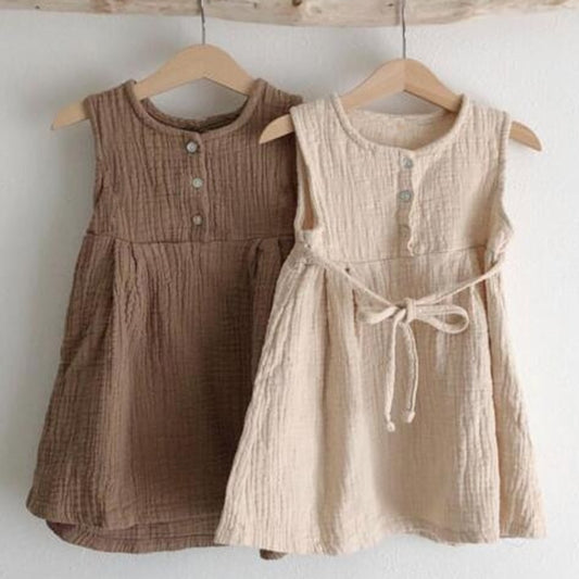 2020 New Korean Japan Style Summer Baby Girls Dresses Toddler Kids Girl Princess Dress Linen Clothing Kids Casual Fashion Dress