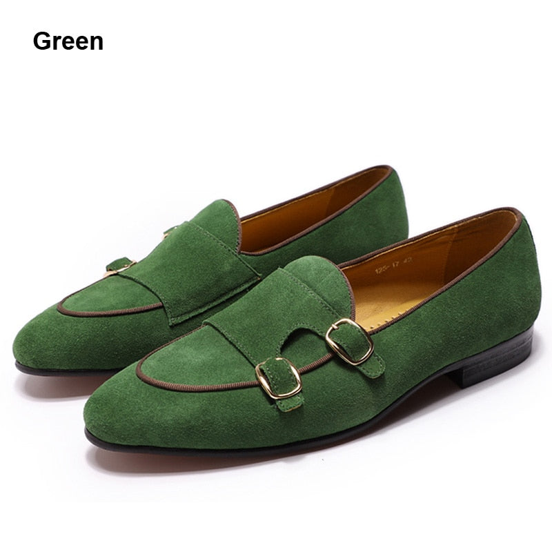 FELIX CHU Mens Suede Loafers Gentlemen Wedding Party Casual Slip On Shoes Black Brown Green Monk Strap Men Dress Shoes Leather