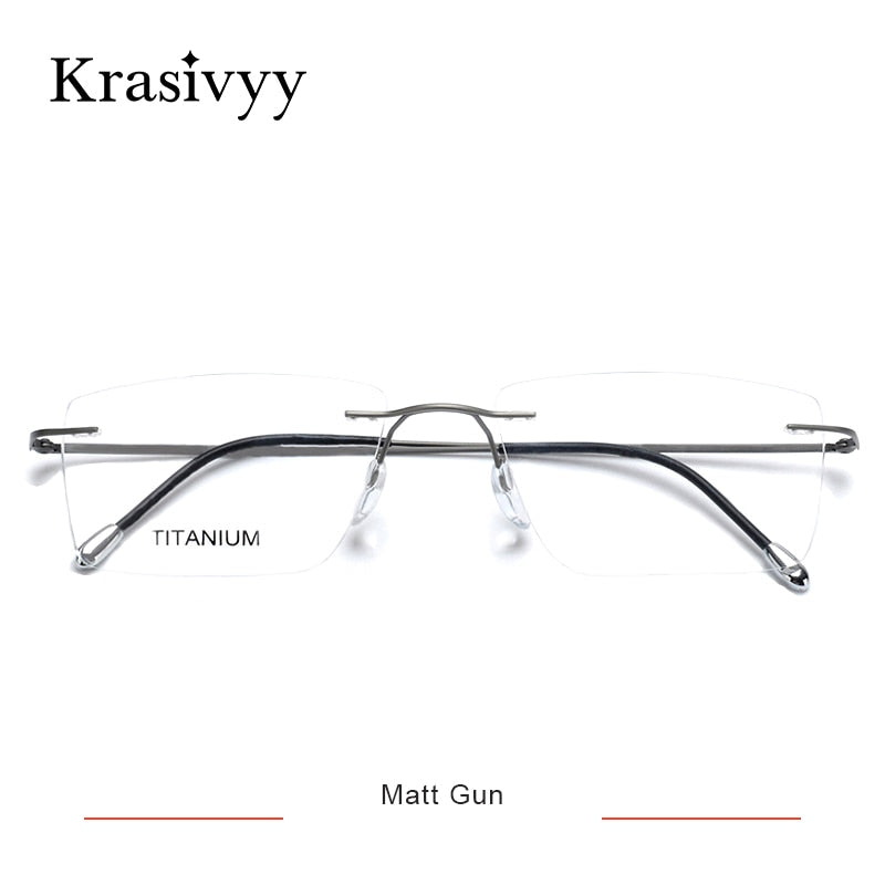 Krasivyy Titanium Glasses Frame Men 2022 New European Design Square Rimless Prescription Eyeglasses Eyewear Frame for Women