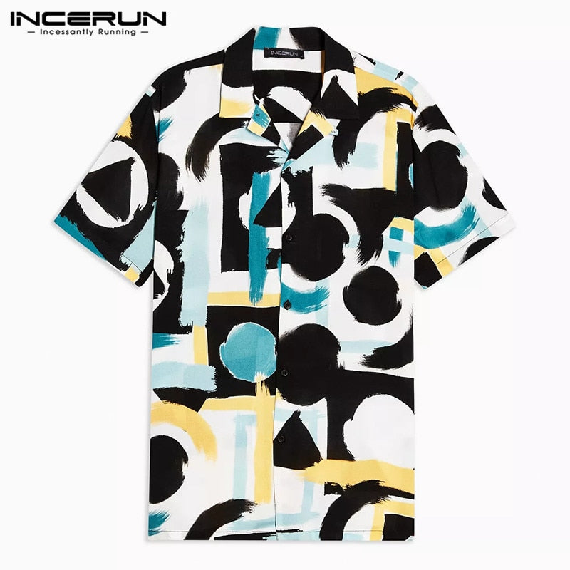 INCERUN Summer Printing Hawaiian Shirt Men 2022 Short Sleeve Streetwear Lapel Casual Brand Shirts Chic Button Camisa Plus Size