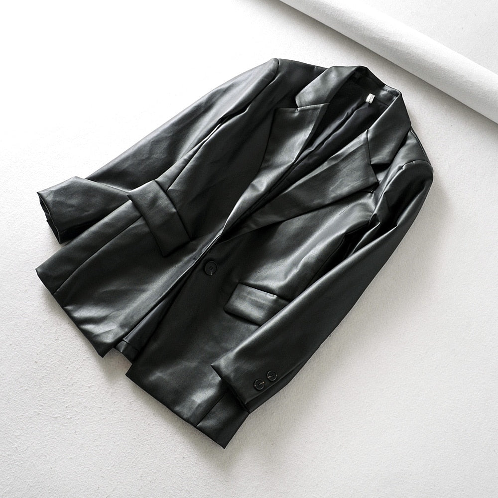 Loose PU Faux Leather Blazers Women Leather Jacket Coat Brand New Women's Jackets Outerwear Ladies Coats Female Leather Suit