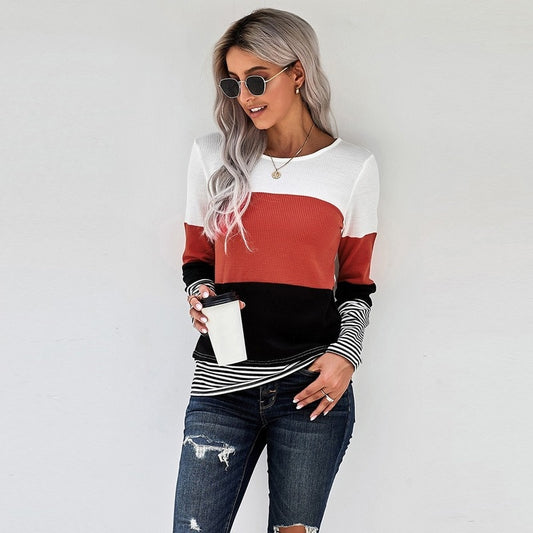Autumn And Winter Woman Knitted Clothes Sweaters Stitching Color Long Sleeve Winter Blouses For Top Clothing For Women&#39;s 2021
