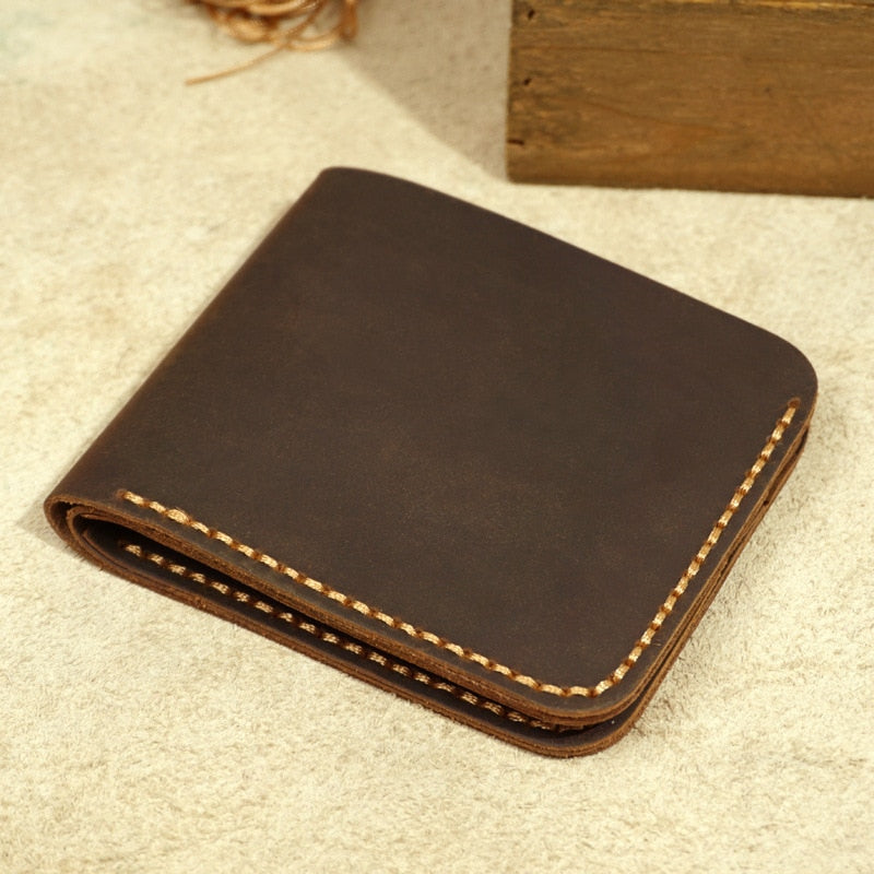 Top Genuine Leather Men&#39;s Wallet Retro Handmade Wallet for Men Durable Real Leather portfel male cartera hombre Purse for men