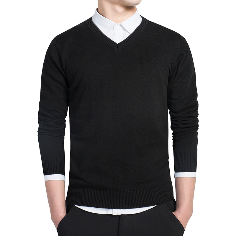 Sweater Men Casual V-Neck Pullover Men Slim Long Sleeve Mens Sweaters Knitted Pull Homme Men 2020 Autumn Sweater Black Clothing