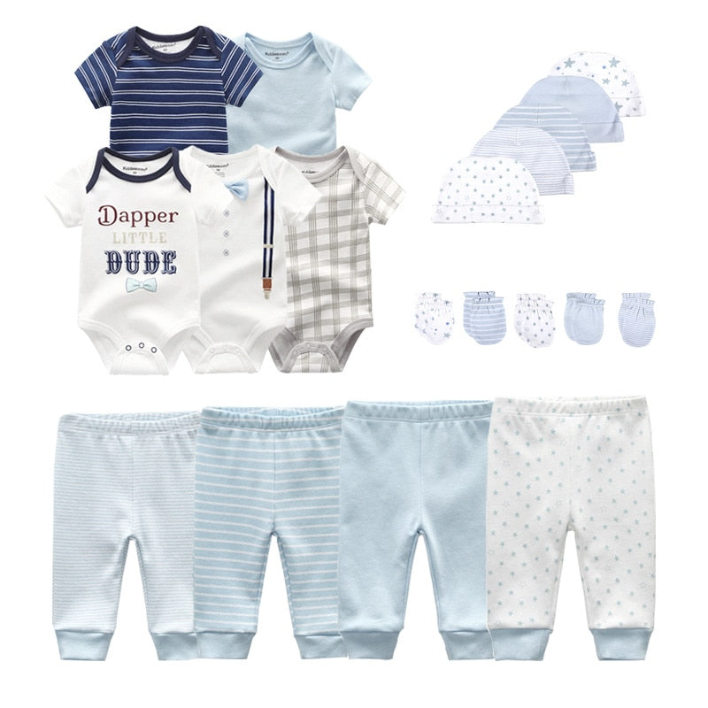 2022 Solid Unisex New Born Baby Boy Clothes Bodysuits+Pants+Hats+Gloves Baby Girl Clothes Cotton Clothing Sets Roupa de bebe