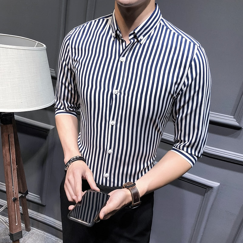 2022 New Shirts for Men Clothing Korean Slim Fit Half Sleeve Shirt Men Casual Plus Size Business Formal Wear Chemise Homme 5XL-M