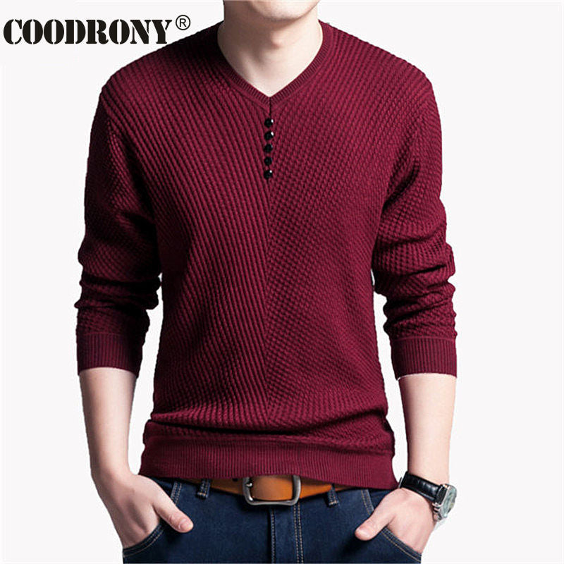 COODRONY Brand Sweater Men Casual Button V-Neck Pullover Shirt Spring Autumn Slim Fit Long Sleeve Knitted Soft Cotton Pull Homme