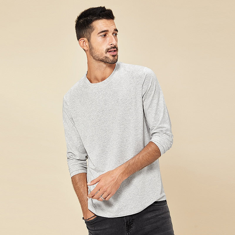 KUEGOU 2022 Spring Tshirt  Elastic Modal Men&#39;s T-shirt Long sleeve Fashion Tshirt Solid Color High Quality Top Plus Size 5951