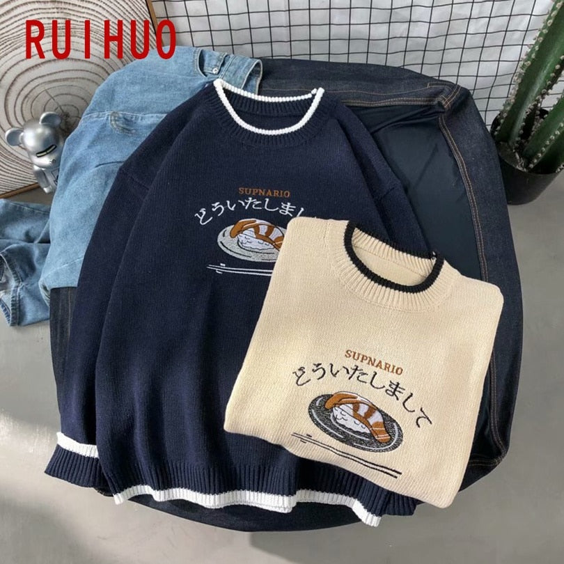 RUIHUO Harajuku Knitted Sweater Men Clothing Winter Pullover Men Sweater Fashion Harajuku Clothes Hip Hop 2XL 2022 New Arrivals