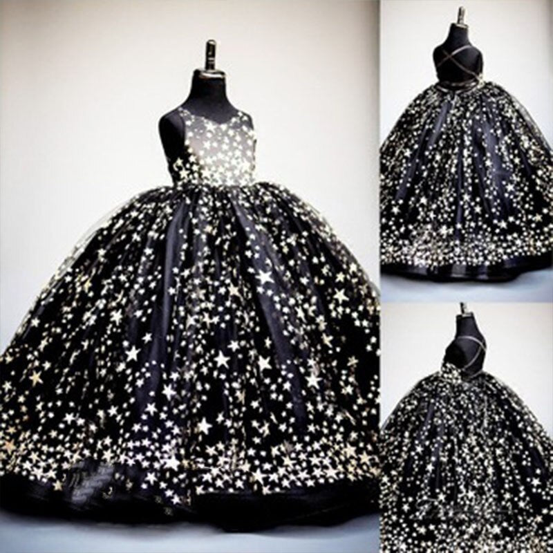Kids Wedding Party Dresses for Girls Children Sequins Ball Gowns Pink Black Sundress Baby Infant 1 year girl baby birthday dress
