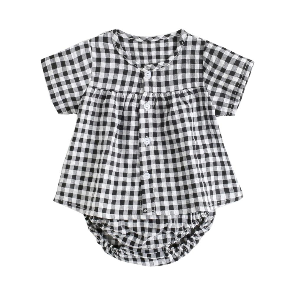 Sanlutoz Baby Girls Clothes Sets Cotton Short Sleeve Casual Plaid Baby Tops + Shorts 2Pcs Infants Clothing Fashion