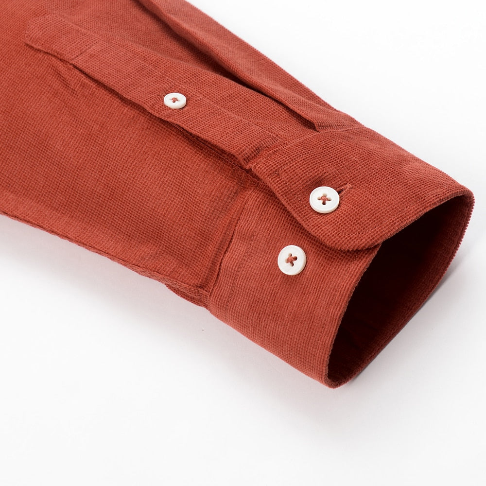 Casual Pure Cotton Corduroy Men Shirt Long Sleeve Brown Thick Winter XXL Regular Fit New Model Male Button Down Blouse