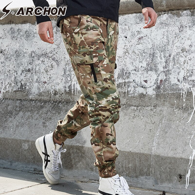 S.ARCHON Camouflage Jogger Pants Men Camo Tapered Cargo Trousers Waterproof Tactical Pants Male Casual Fashion Streetwear Pants