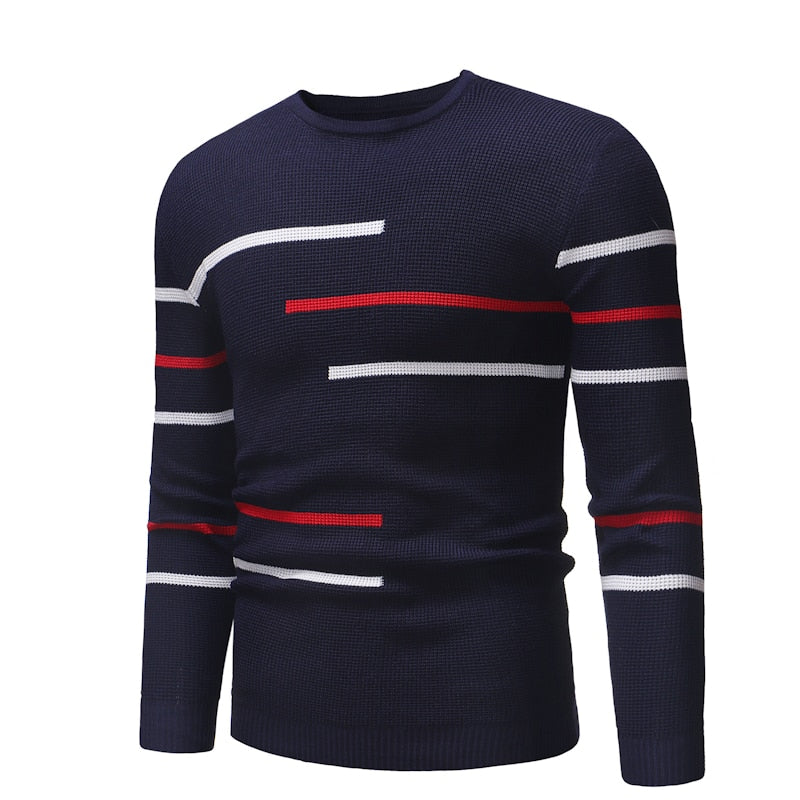 Men&#39;s autumn casual round-neck striped pullover for men, designed for teenagers, oversized casual knit men&#39;s sweater