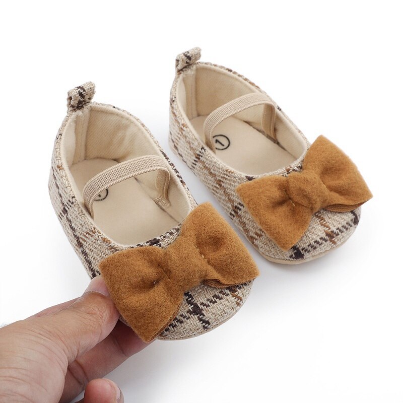 Spring Princess Baby Girls Shoes Newborn Toddler Butterfly-knot Causal Shoes Plaid Footwear Soft Sole Prewalker 0-18M