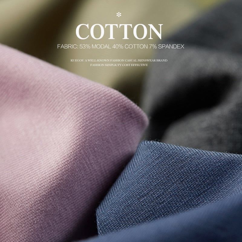 KUEGOU 2022 Spring Tshirt  Elastic Modal Men&#39;s T-shirt Long sleeve Fashion Tshirt Solid Color High Quality Top Plus Size 5951