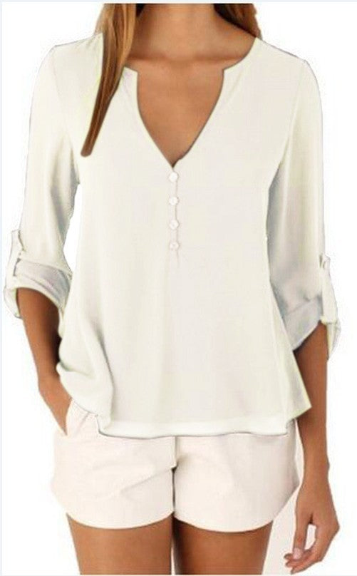 2022 Women Shirts Summer Autumn Casual V-neck Chiffon Blouse Women Tops And Blouses Long Sleeve Black White Ladies Blouse Shirt
