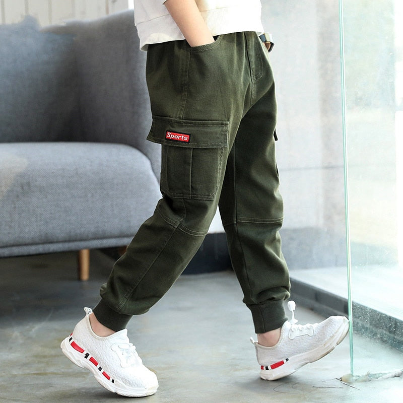VFOCHI 2022 Brand New 4-16T Boys Pants Spring Summer Solid Color Kids Trousers Teenage Clothing Elastic Waist Boy Cargo Pants