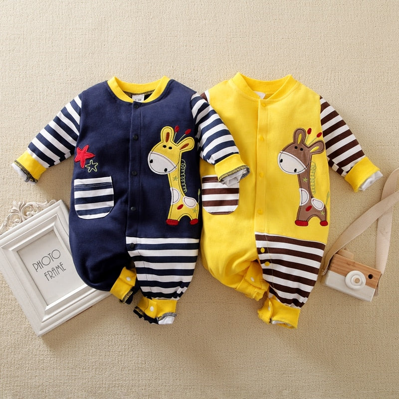PatPat New Arrival Autumn and Winter Baby Boy Girl Cute Giraffe Embroidery Stripe Design Long-sleeve Jumpsuit Baby Clothing