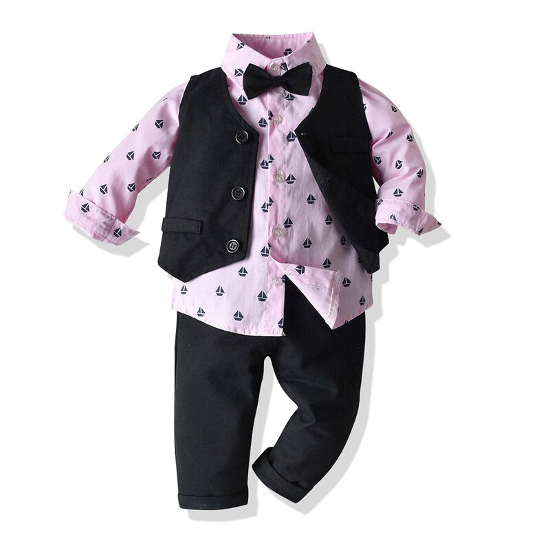 Tem Doger 2020 Autumn Baby Boys Clothes Set Tie Shirts+Pants+Vest 3PCS Set Newborn Boy Gentleman Clothes Baby Boy Outfits Suit