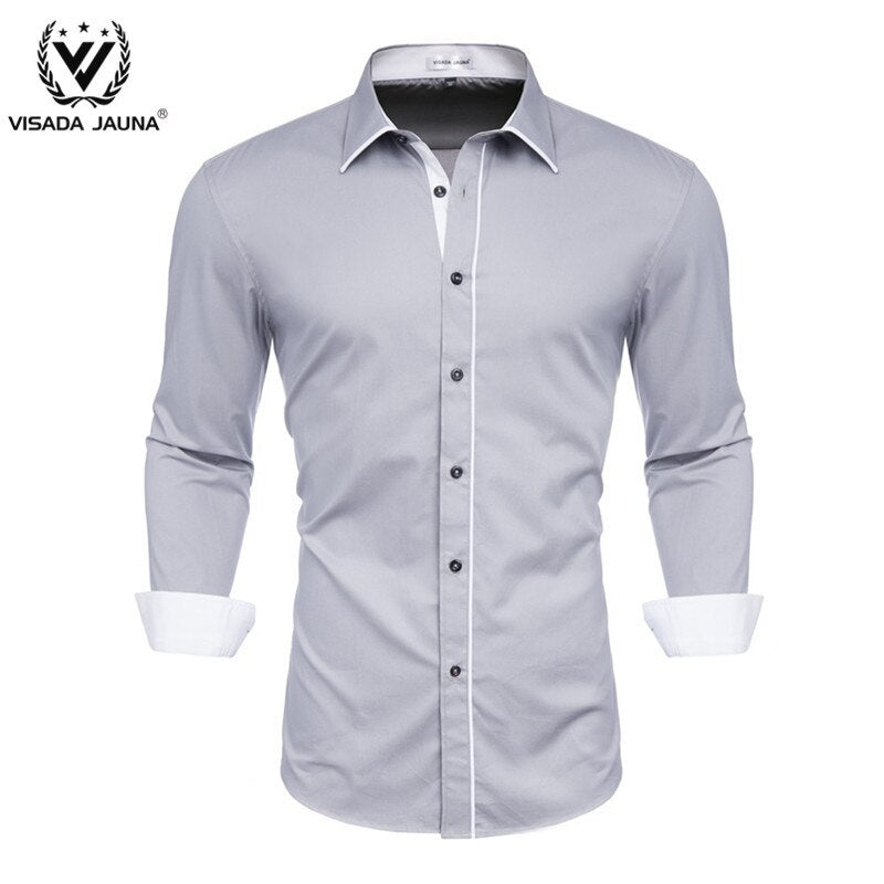 VISADA JUANA 2019 Men&#39;s Shirts Slim Fit Men&#39;s Casual Shirts Long Sleeve Solid Dress Shirts Men Clothes Y60