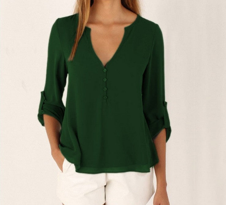 2022 Women Shirts Summer Autumn Casual V-neck Chiffon Blouse Women Tops And Blouses Long Sleeve Black White Ladies Blouse Shirt