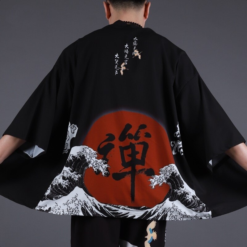 Kimono Men Cardigan Japanese Obi Male Yukata Men'S Haori Japanese Samurai Kimono Shirt Men Traditional Japanese Clothes FF2707