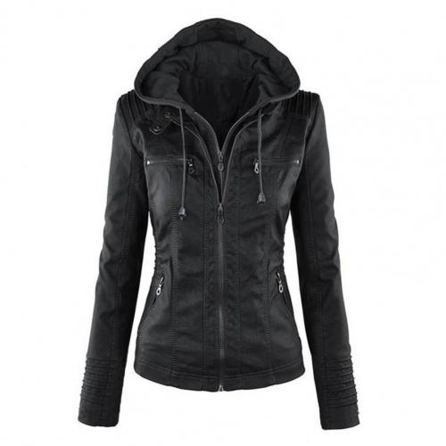 2012 Autumn Fashion Hooded Jacket Solid Color Double Zippers Women Detachable Hood Pockets Drawstring Coat Streetwear