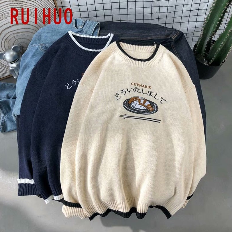 RUIHUO Harajuku Knitted Sweater Men Clothing Winter Pullover Men Sweater Fashion Harajuku Clothes Hip Hop 2XL 2022 New Arrivals