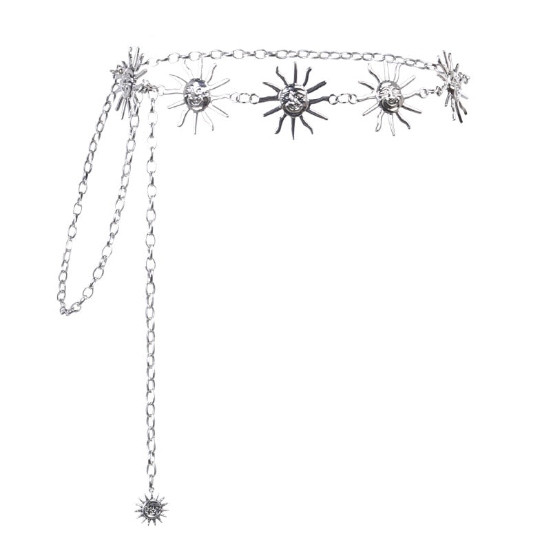 InsGoth Harajuku Punk Moon Metal Belts Women Vintage High Waist Chain Gothic Sun Sliver Pendant Belts Aesthetic Female Partywear