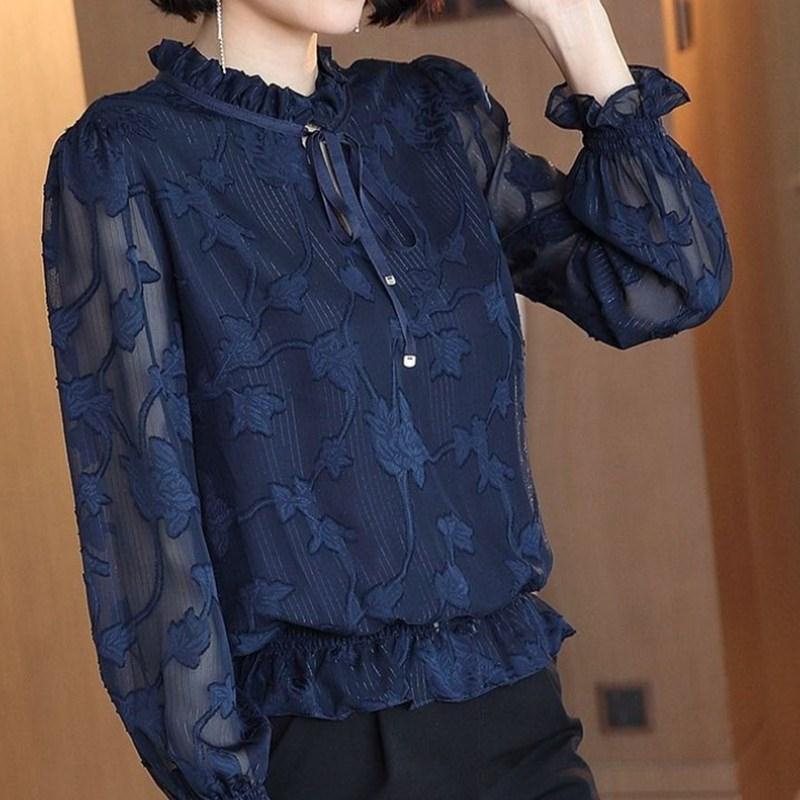 Fashion Women Spring Summer Chiffon Blouses Women Casual Long Sleeve Hollow Out Lace Loose Shirt Women Blusas Tops DF3593