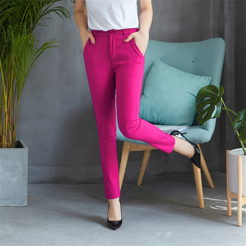 S-4xl Big Size Womens Formal Office Pencil Pants 2022 New Elegant Ladies Ol Work Pantalones Casual Elastic Cotton Slim Trousers