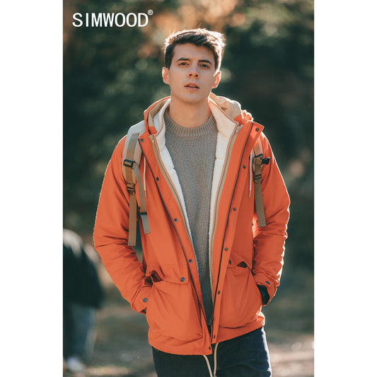 SIMWOOD 2022 Autumn Winter New Fleece Inner Vest Removable Coats Men Fashion Warm Long Jackets Hooded Plus Size Outerwear 980606