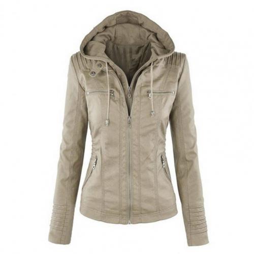 2012 Autumn Fashion Hooded Jacket Solid Color Double Zippers Women Detachable Hood Pockets Drawstring Coat Streetwear