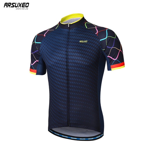 ARSUXEO Men Short Sleeves Cycling Jersey Quick Dry MTB Jersey Mountain Bicycle Shirts Road Bike Clothing Reflective Zipper Z84