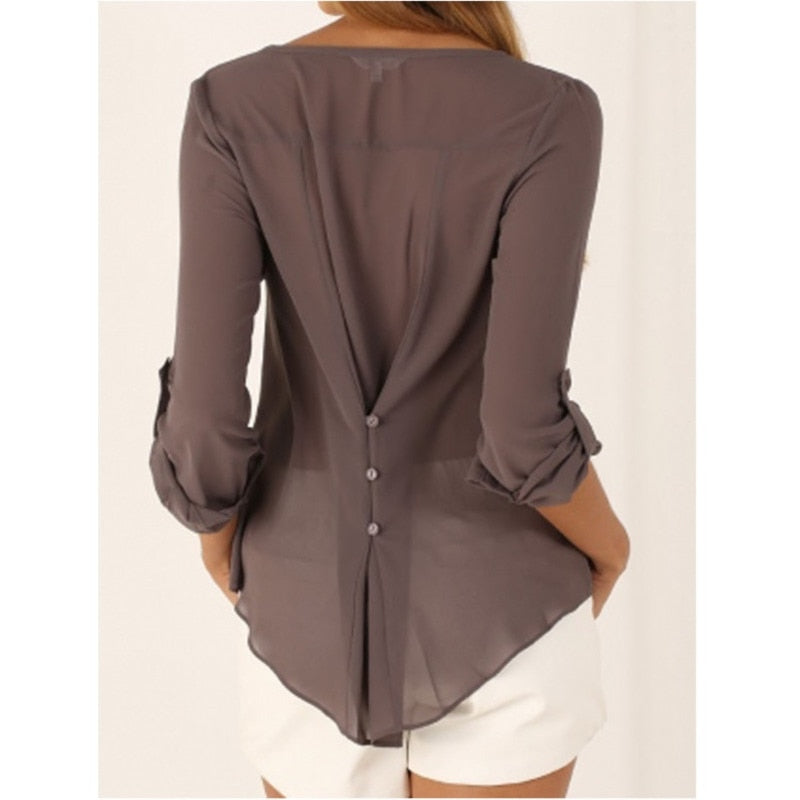 2022 Women Shirts Summer Autumn Casual V-neck Chiffon Blouse Women Tops And Blouses Long Sleeve Black White Ladies Blouse Shirt