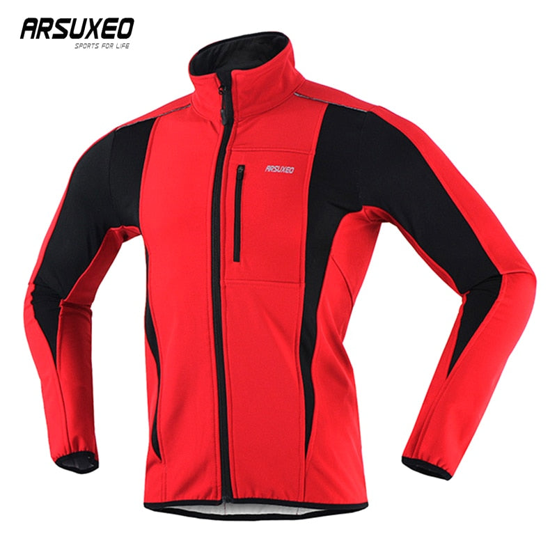 ARSUXEO Thermal Mtb Road Cycling Jacket Winter Night Reflective Warm Bicycle Clothing Windproof Waterproof Men Coat Bike Jersey