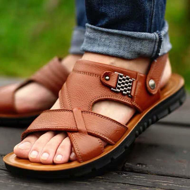 Men Sandals Summer Leather Sandals Classic Men Shoes Slippers Breatable Men Roman Outdoor Walking Footwear Big Size 48 Сандалии