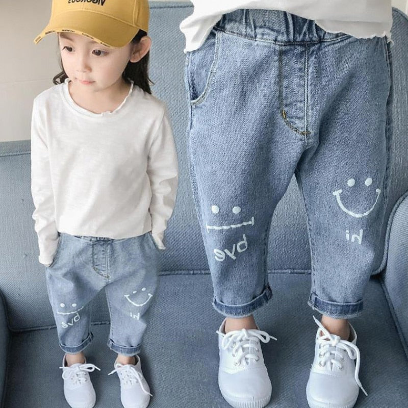 Spring Baby Girls Jeans Kids Clothes Cotton Loose Comfortable Long Denim Pants Elasticated Waist Casual Jeans For Girls 2-8Y