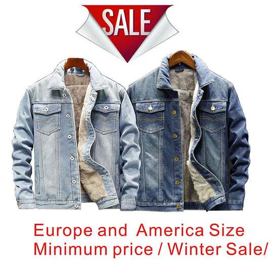 Men Light Blue Winter Jean Jackets Outerwear Warm Denim Coats New Men Large Size Wool Liner Thicker Winter Denim Jackets Size6XL