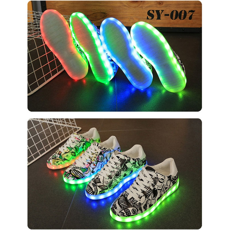 Size 27-42 USB Charger Glowing Sneakers Children Led Casual Shoes Boys Led Slippers Luminous Sneakers For Girls Wedding Shoes