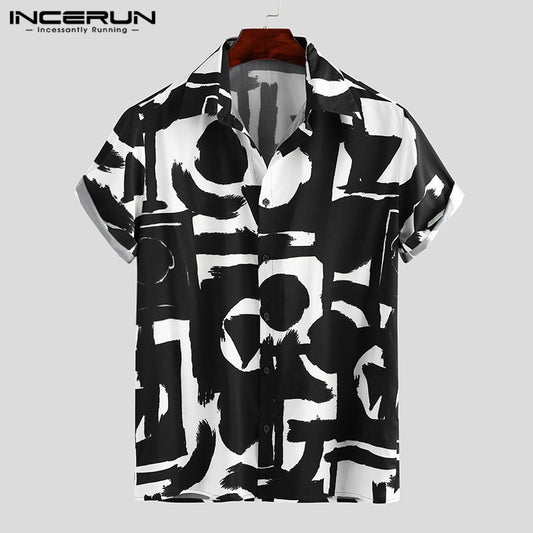 INCERUN Summer Printing Hawaiian Shirt Men 2022 Short Sleeve Streetwear Lapel Casual Brand Shirts Chic Button Camisa Plus Size