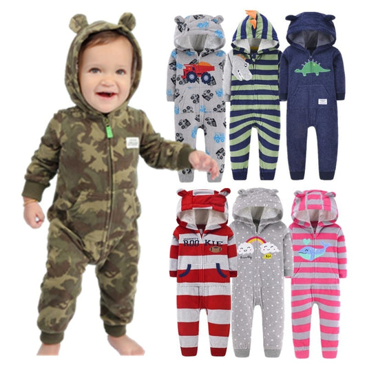 Orangemom Spring Fleece Baby Rompers Coats For Infant Clothes Hooded With Ear Lovely Camo Jumpsuits For Baby Boys Clothing Home