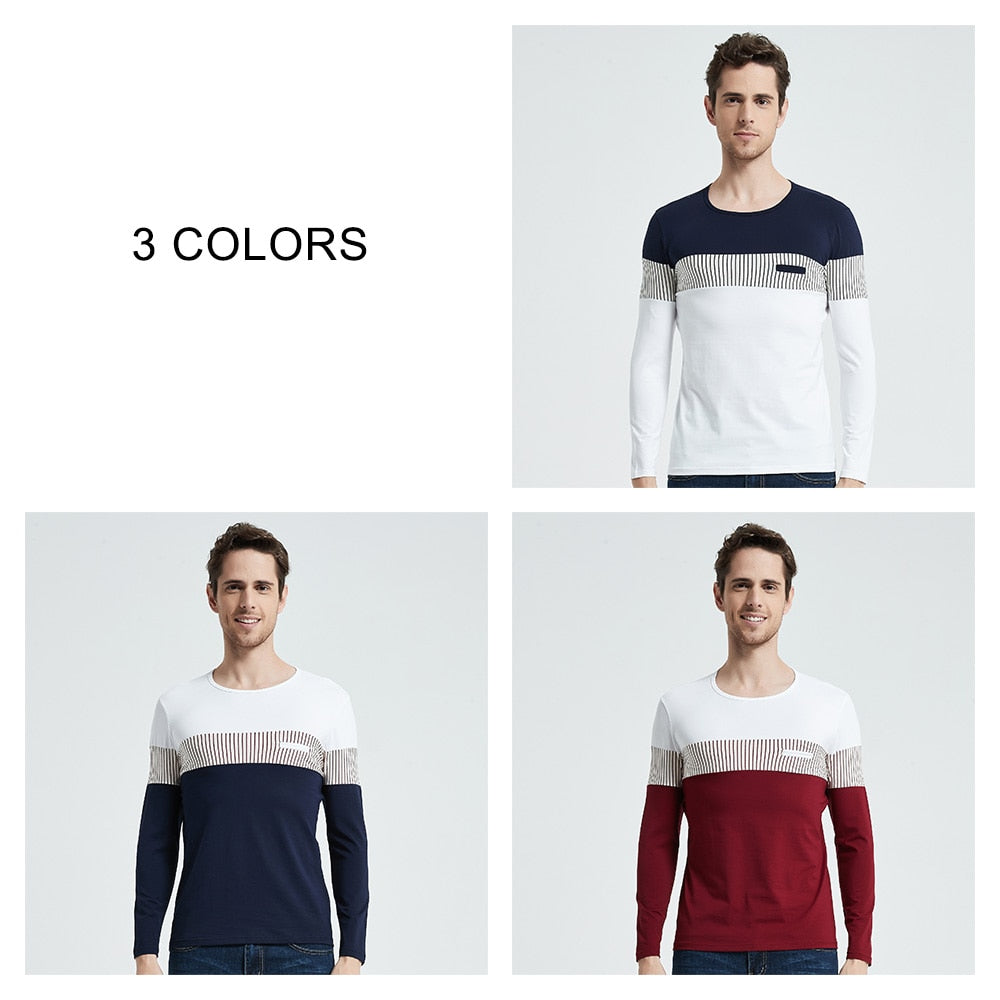 COODRONY T-Shirt Men 2020 Spring Autumn New Long Sleeve O-Neck T Shirt Brand Clothes Fashion Patchwork Pure Cotton Tee Tops 7622