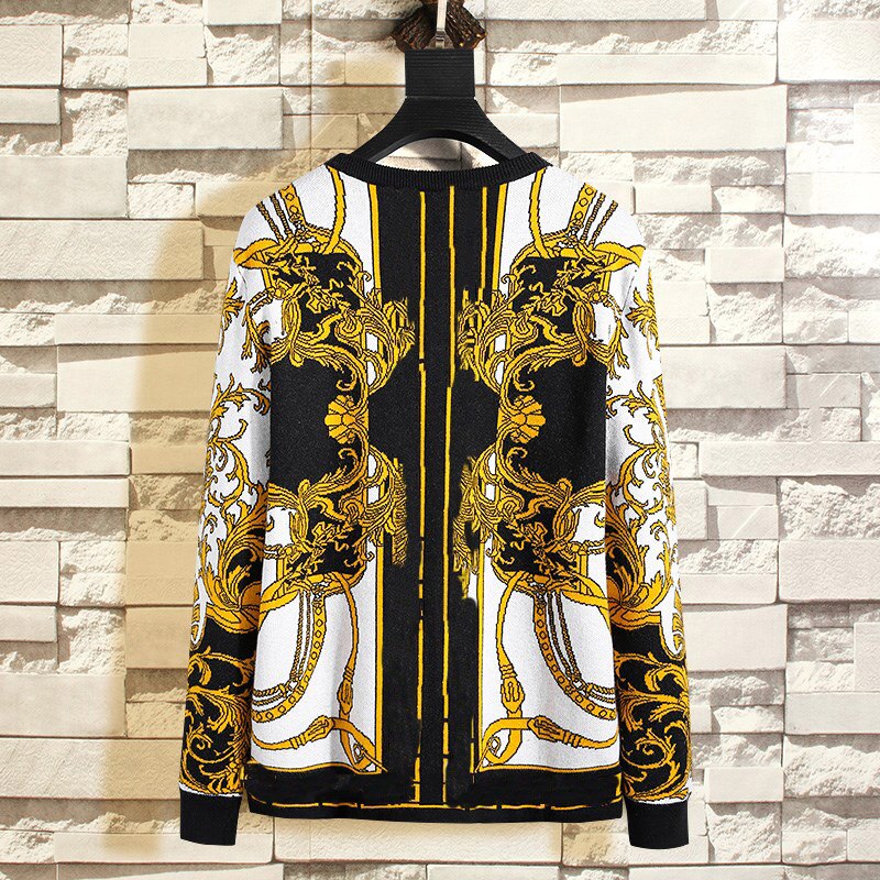 New Arrivals Men's Fashion Gold Floral Knitwear Winter Men's Clothing Crew Neck Long Sleeve Sweater for Men