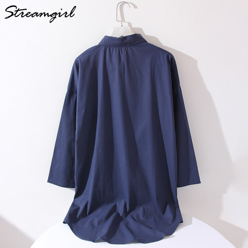 White Linen Shirt Women Long Sleeve Autumn Work Wear White Shirt Linen Blouse Female Women's Blouse Women's Shirts With Pocket