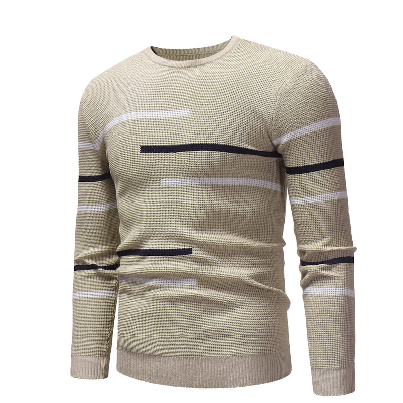 Men&#39;s autumn casual round-neck striped pullover for men, designed for teenagers, oversized casual knit men&#39;s sweater