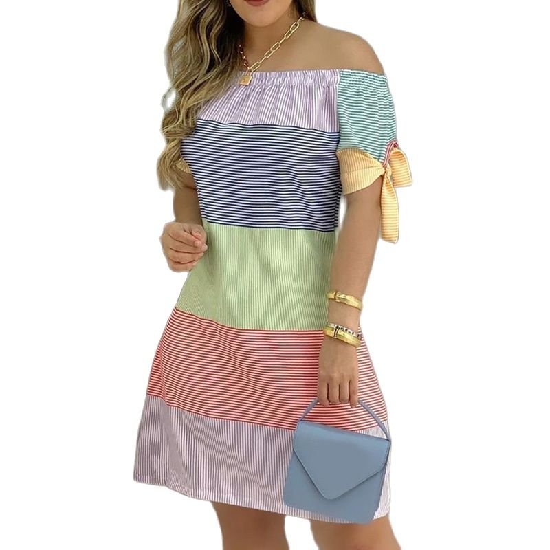 Women Fashion Off Shoulder Floral MIni Dress Female Sexy Cocktail Party Dress Tied Sleeve Short Dress