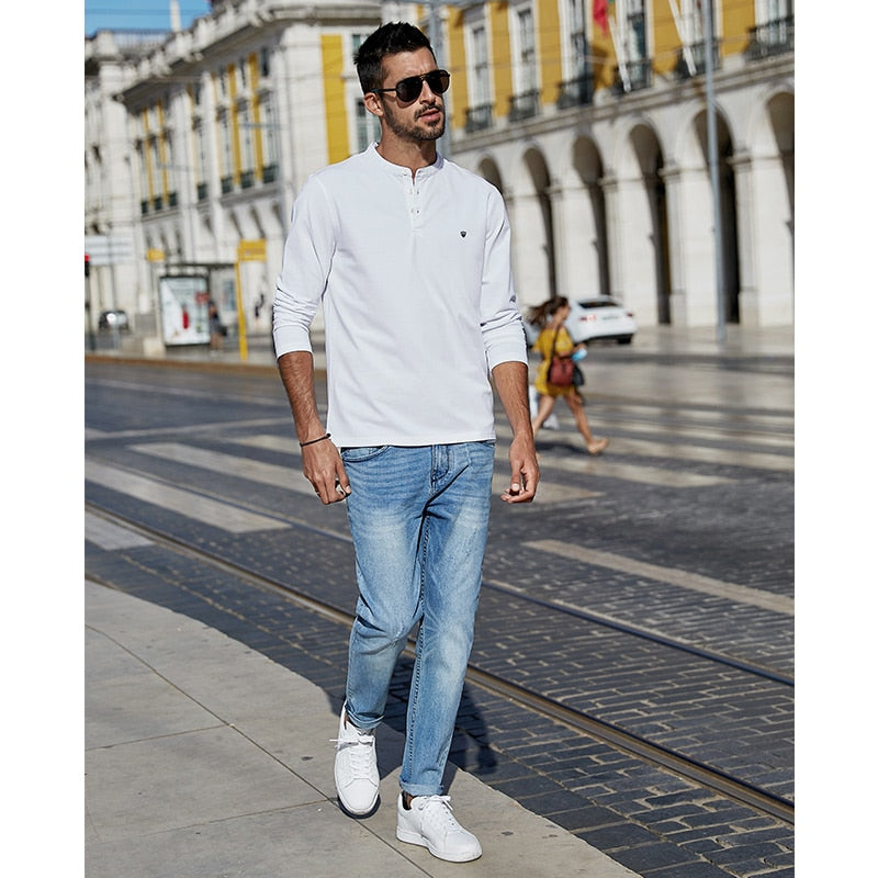 KUEGOU Cotton clothing autumn Men&#39;s polo shirts Long Sleeve fashion embroidery polos men high quality  top plus size ZT-88085